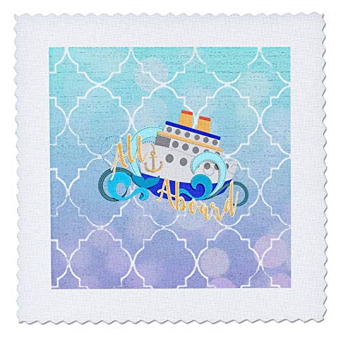 3dRose 8x8 inch Quilt Square, All Aboard, Cruise Ship on The Waves, Blue Diamond