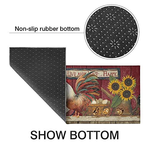 Cocobelin Farmhouse Kitchen Rugs Set Of 2, Non-Slip Washable Kitchen Mats, Vintage Farm Rooster Kitchen Mats For Kitchen Sink Front, 17X30+17X47 Inches #TOP5