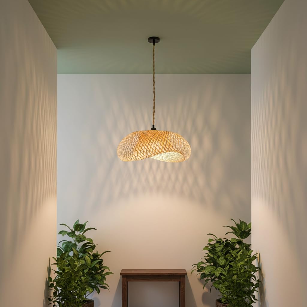 B·LED BARCELONA LED Lámpara colgante de mimbre Vimet Lite. Lámpara de techo artesanal Natural estilo Boho, portalámparas de Cuerda E27 para Isla Cocina, Salón, Comedor, Dormitorio