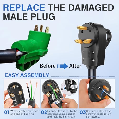 Image of Nilight 30 Amp RV Male Replacement Plug with Handle ETL Listed | 125 Volt Heavy Duty NEMA TT-30P for Camper Caravan Motorhome Van Trailer