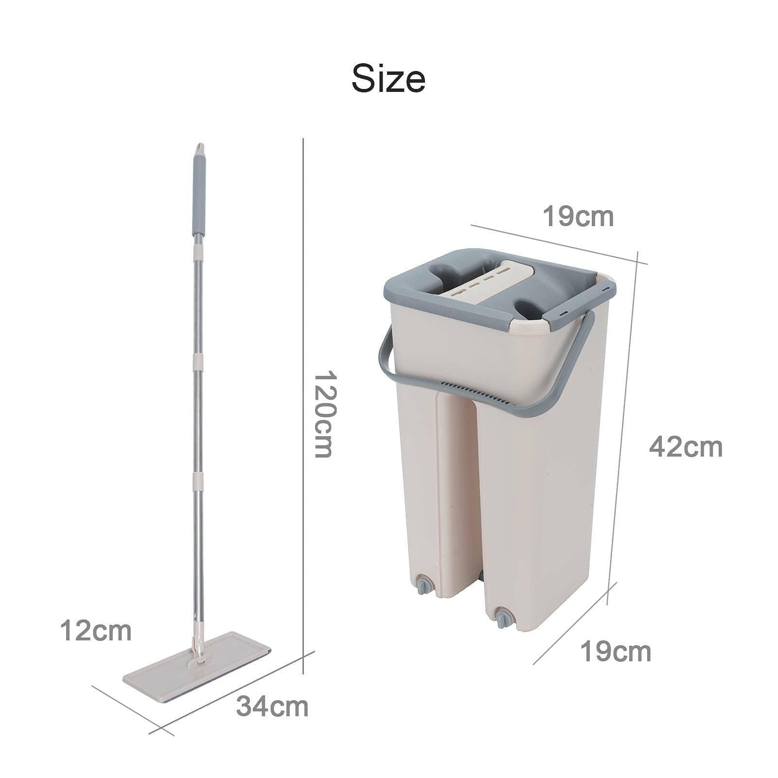 Wischmopp Set mit Eimer – Flacher Bodenwischer mit Auswringfunktion, 2-Kammer Putzeimer System, Edelstahl Teleskopstiel, inkl. 3/4/7/10 Waschbare (4-PC Flat Mop Set)