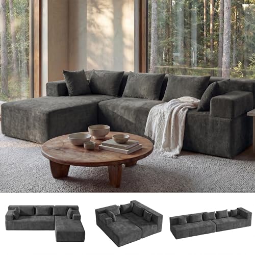 Image of MONVANE 106 inch Cloud Sectional Couch with L Shaped Chaise, Modular Sectional Sofa with Removable Armrests, Comfy Chenille Boneless Couches for Living Room, No Assembly Required, Grey