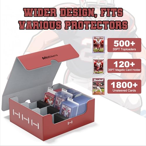 Image of Mlikero Football Card Storage Box, Trading Card Storage Box Oversized Fits Toploaders, Magnetic Closure Sports Card Case for Football Cards 2026 (Holds 500+ Toploaders)