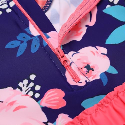 Image of Girls Long Sleeve Zipper Rash Guard 1 Piece UPF 50+ Sun Protection