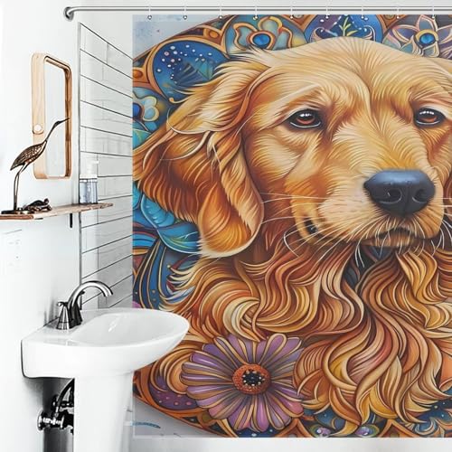 Rideaux de bain anti-éclaboussures imprimé Golden Retriever polyester - 4
