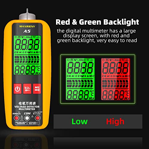 MAXRIENY Smart Digital Multimeter Electrical Amp Tester 6000 Counts Voltmeter Ammeter VFC Capacitance Temperature Current Diode Ohm Hz Continuity V-Alert Voltage Tester with Protect Case - Image 3