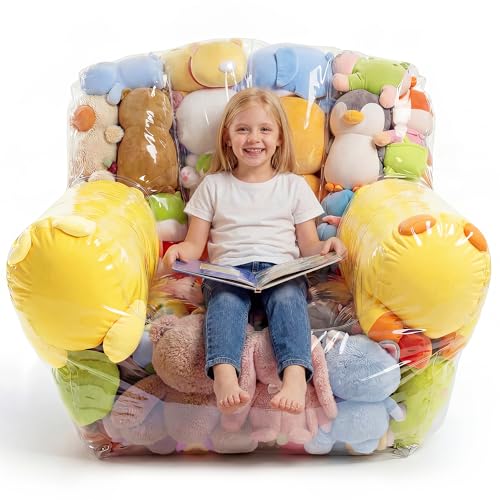 NTYNTY Clear Stuffed Animal Storage Chair 37.8 x 37.4 0.35mm Thick PVC 330lbs Load Waterproof Transparent Plush Storage Chair for Kids & Adults