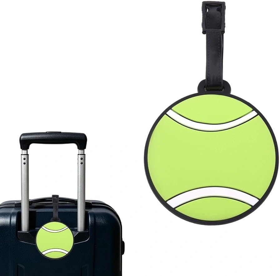 Tennis Balls Travel Luggage Tags for Women Men Sports ID Name Tags Holder for Tennis Boys Girls Bag Baggage Tag for Cruis Luggage Name Labels for Suitcases PVC Silicone Suitcase Labels Bag Indentifier