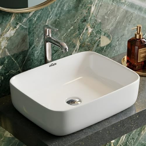 Image of ARQUIN ARQUIN Wash Basin for Bathroom Table Top Washbasin, Countertop Basin | Ceramic Washbasin Bathroom,Hotel | Living Room | Office Vanity Wash Basin (19.69x15.75x5.71 Inch)