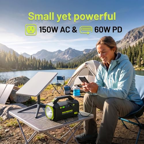 MARBERO Portable Power Station 88.8Wh Camping Portable Charger with Flashlight High Lumens Fast Charging Power Bank with AC Outlet 100W (150W Surge) for Hiking Hurricane Backup Emergencies — view 2