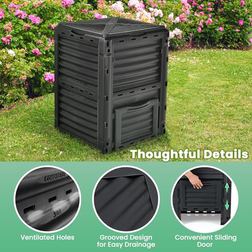 Toolsempire Compost Bin Outdoor, 80 Gallon Garden Compost Bin with Top Lid & Bottom Door, Aerating Outdoor Compost Box Waste Container Barrel Fertilizer for Garden & Yard (Black) - Thumbnail 5