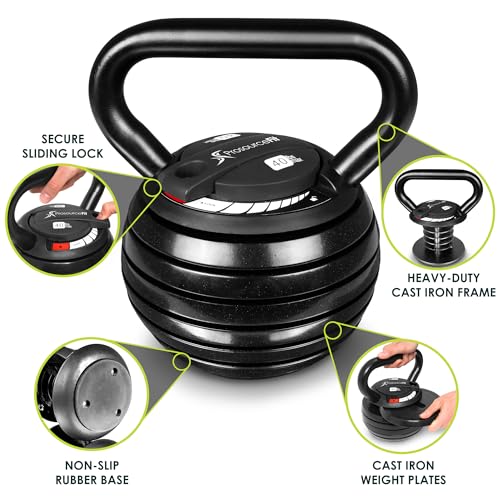 Image of ProsourceFit Adjustable 40-lb Cast Iron Kettlebell Weight Set for Home Gym Strength Training