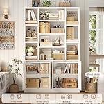 HOSTACK 75” Tall Book Shelf and Bookcase, White Bookshelf with Storage Cabinet, 47” Wide Bookcase with 4 doors, Standing Display Shelves, Modern Farmhouse Book Case for Living Room, Home Office, White - Image 5