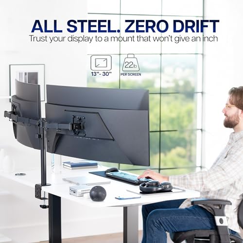 Image of VIVO Dual Ultrawide Monitor Desk Mount, Heavy Duty Fully Adjustable Steel Stand, Holds 2 Computer Screens up to 38 inches and Max 22lbs Each, Black, STAND-V038