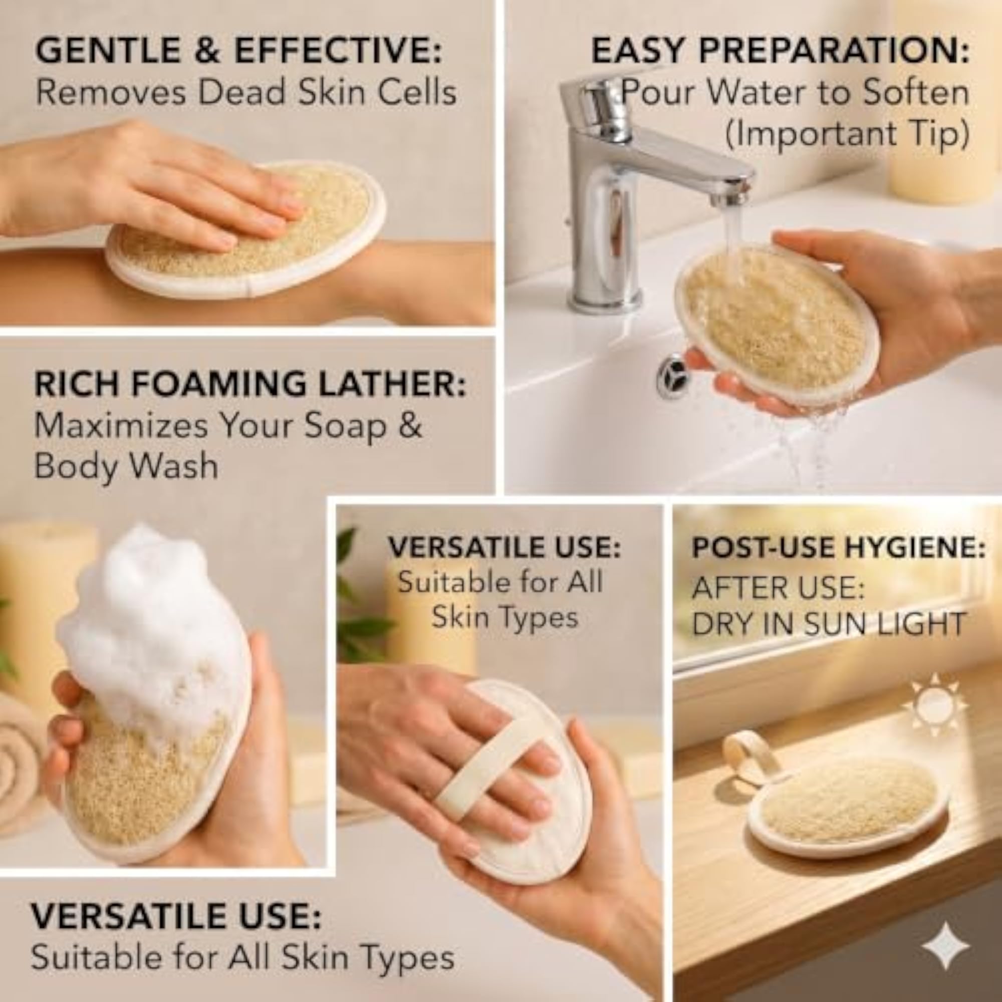 Natural Oval Loofah, Gentle Exfoliation for All Skin Types
