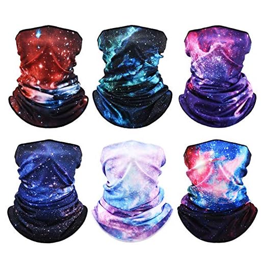 6 Piezas Bandana Cubierta de Cara Braga de Cuello Estampado de Cielo Estrellado Bufanda de Cara de Protección de Sol Diadema para Hombres Mujeres Deportes al Aire Libre