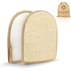 ALMOONI Exfoliating Sponge, Natural Shower Loofah for Men & Women, 2 Pack | Natural Egyptian Loofah Gloves, Bath Loofah with Terry Cloth Back, Exfoliating Mitt for Face & Body