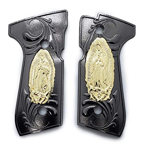 Custom Metal Virgin Mary Grips 92/96 Series Pistols 92F, 92FS, M9, 96 Black Gold Plated