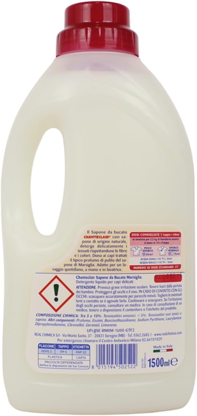 6x Chanteclair Sapone da Bucato Marsiglia - Marseille-Waschseife - Ideal für die schonende Reinigung von Stoffen 27 Wäschen - 1500ml + Beni Culinari Kostenloser Schlüsselanhänger