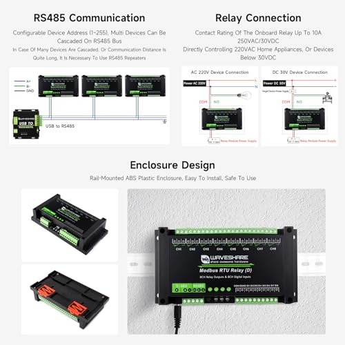 Waveshare Industrial Modbus RTU 8-Ch Relay Module (D) With Digital Input And RS485 Interface, Multi Isolation Protection Circuits, 7~36V Power Supply