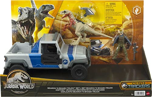 Jurassic World Toys Search 'N Smash Truck Set With Atrociraptor Dinosaur & Human Action Figure, Vehicle With Destruct Features #TOP5