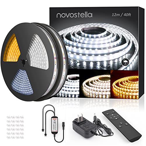 NOVOSTELLA 40ft(20X2) Waterproof Tunable White LED Strip Lights, Dimmable Flexible Rope Light 3000K-6500K 24V Tape Light with Remote, Ribbon for Outdoor and Indoor Bedroom Home Mirror Kitchen Cabinet NOVOSTELLA 40ft(20X2) Waterproof Tunable White LED Strip Lights, Dimmable Flexible Rope Light 3000K-6500K 24V Tape Light with Remote, Ribbon for Outdoor and Indoor Bedroom Home Mirror Kitchen Cabinet
