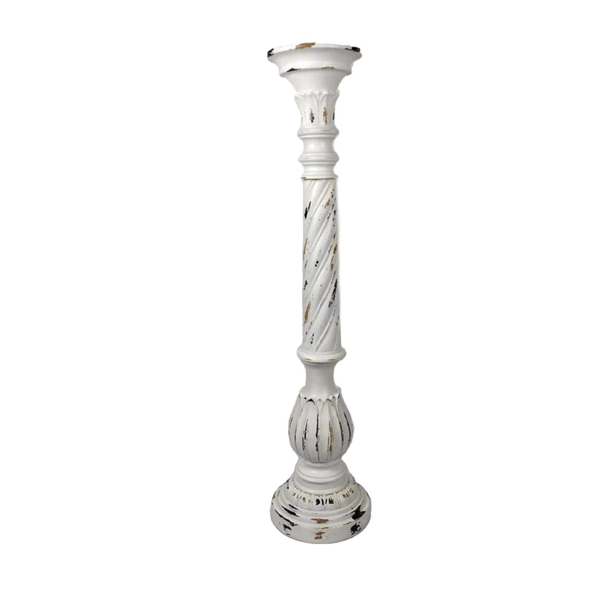 Distressed Resin Candlestick, White 35"