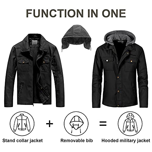 Pursky Men's Canvas Cotton Military Casual Field Jacket Outerwear With Removable Hood2