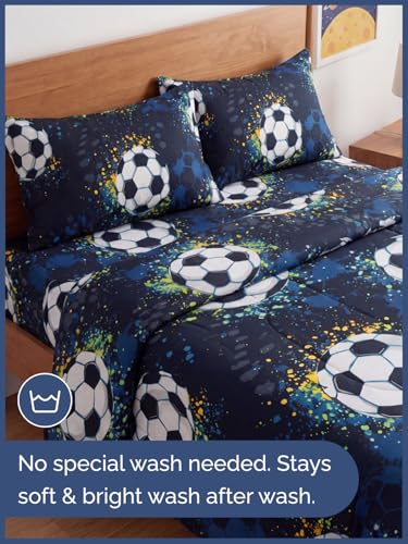 Image of Kids Full Midnight Soccer Bed Sheets - 4 Piece Midnight Soccer Sheet Set | Midnight Soccer Themed Bedding, Ultra-Soft, Cute & Cozy, Breathable & Machine Washable, Bed Set for Boys, Girls & Teens, Cozy