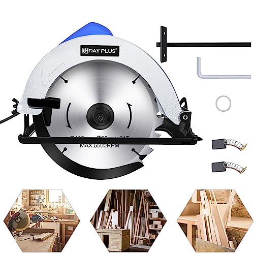 900W Circular Saw, Heavy Duty Wood Cutting Tool 5000RPM, 45° Cutting Angle, Powerful Motor, 185mm Blade Diameter, Vacuum Cleaner Adaptor, Aluminium Guard