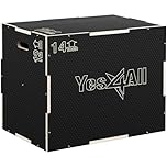 Yes4All 3 in 1 Non-Slip Wooden Plyo Box, Plyometric Box for Home Gym and Outdoor Workout 16" 14" 12" - Black