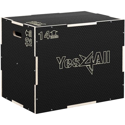 Yes4All CFL8 3 in 1 Plyo Box aus Holz mit rutschfester Oberfläche, 40,6 cm x 35,5 cm x 30,4 cm, Plyometric Box Plattform für Sprungtraining, Jump Boxes für Home Gym Übung und Outdoor Workout