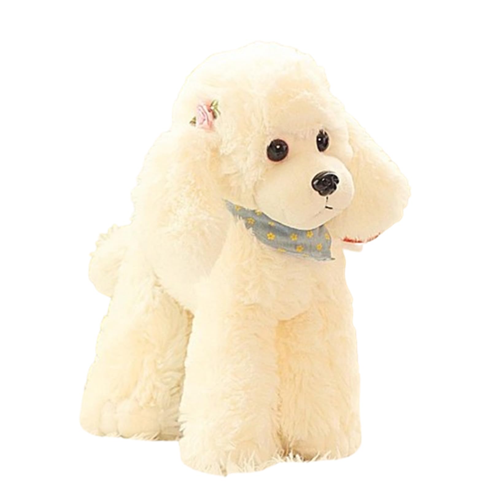 JORCEDI Realistic dog, soft toy, toy, adorable, dog cuddly toy with scarf, kawaii animal plush doll, poodle plushdog, doggift for children, girls (23cm,bai)