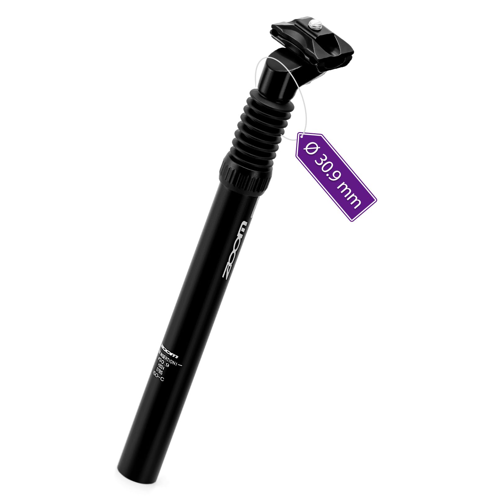 Zoom Bike Suspension Seatpost: 30.9 x 350 mm Shock Absorber Damper Bicycle Seat Post with Adjustable Clamp for E-Bike MTB BMX （Black）