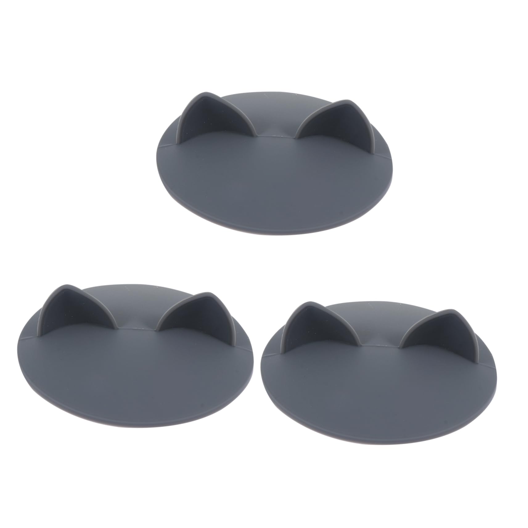 PRETYZOOM 3Pcs Cat Ear Silicone Cup Lids Heat Resistant Leakproof Mug Covers for Home Office Use Creative Beverage Grey