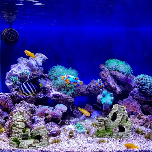 2pcs Fish Tank Rockery Hiding Cave Decoration For Fish Tank, Aquarium Rock Cave Decoration with Green Grass for Fish Shrimp Hiding Aquarium Ornament Pet Supplies