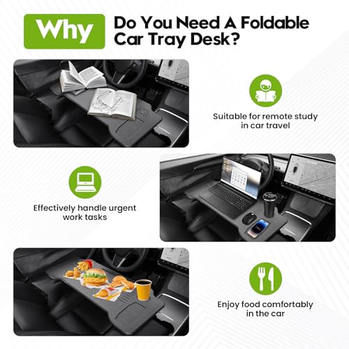 Cacartist Foldable Car Tray Custom Fit for Tesla Model 3 Model Y Accessories 2025 Upgraded Foldable Car Tray Desk Steering Wheel Table for Travel Remote Work Camping by Cacartist - Image 3