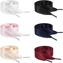 6 Pairs of Satin Ribbon Shoelaces 2 cm Wide Ribbon Laces for Women Multicoloured Soft and Silky Satin for All Trainers Casual Running Shoes