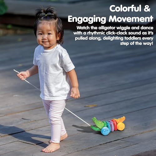 Image of PlanToys Rainbow Dancing Alligator Pull Toy for Toddlers | Eco-Friendly Wooden Toy with Click-Clack Sound | Walking Toy for Babies