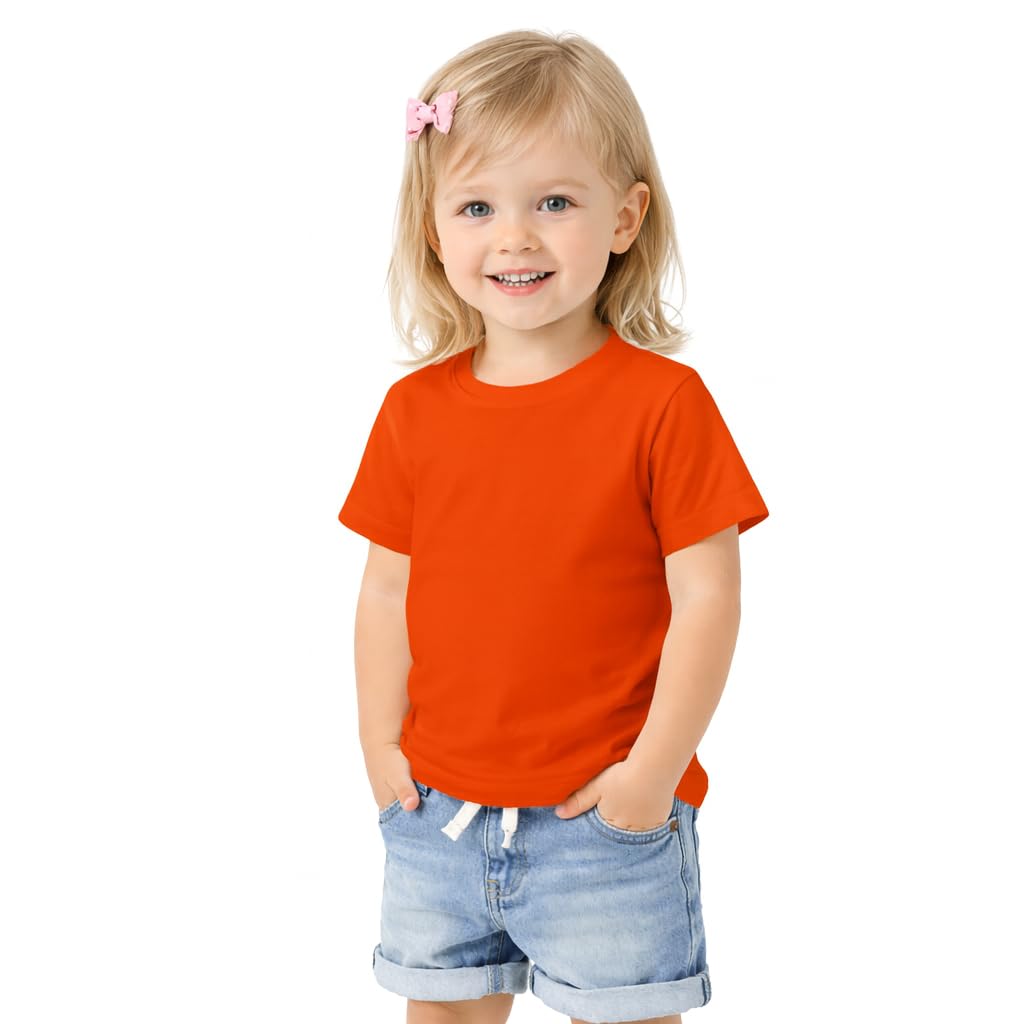 Kid's Girl's Cotton T-Shirt Outfit Round Neck Half Sleeve for Girl's Summer Wear Solid Multicolors Regular Fit Tees 2 to 5 Years-image-37