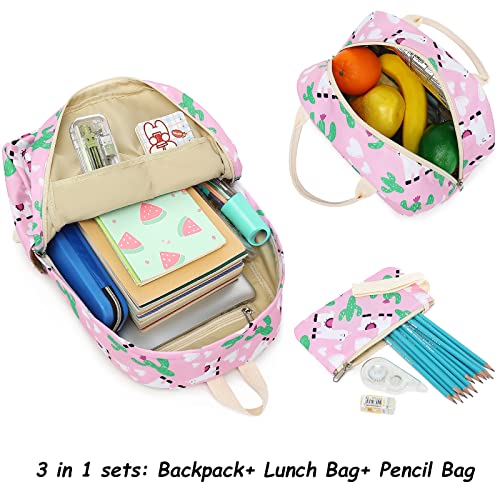 Bluboon School Backpack Set Girls Womens Laptop Bookbag Casual Daypack Fits 15 Inch Laptop With Lunch Tote Bag And Pencil Bag（Alpaca Pink #TOP2