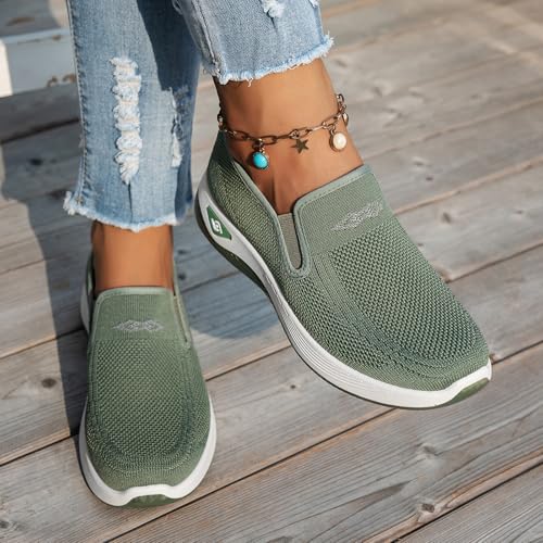 Women's Woven Orthopedic Breathable Soft Shoes Go Walk Slip on Shoes Diabetic Foam Shoes Hands Free Slip on Sneakers with Arch Support for Women3