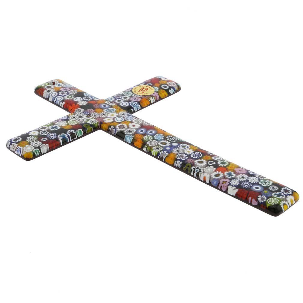 Ciondolo a croce greca multicolore per progetto artigianale in vetro di Murano Millefiori, pendente in mosaico di vetro veneziano (grado B) - Italia