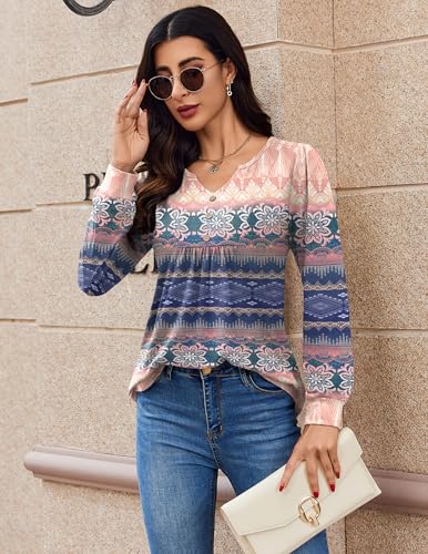 Image of Zeagoo Womens Long Sleeve Tops Fall V Neck Shirt Casual Pleated Tunic Top