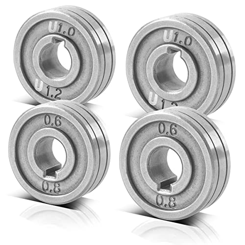 STAHLWERK Lot de 4 galets guide-fil/galets d'alimentation en fil avec profil en V de 0,6/0,8 mm et profil en U de 1,0/1,2 mm pour le soudage de l'aluminium, du...