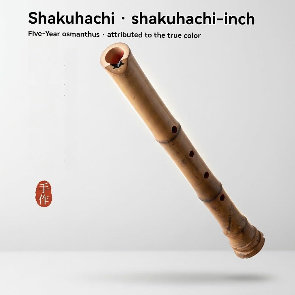 Flauto Shakuhachi da 1,8 pollici, strumento Zen in bambù invecchiato 5 anni, flauto giapponese soffiato all'estremità adatto ai principianti con camera interna di cinabro(Black)