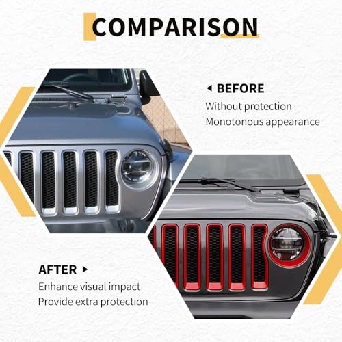 Image of MAXDOM Grille Inserts Headlight Covers Set Fits for Jeep (2018-2023) Wrangler JL JLU (Red, Sport /Sport S)