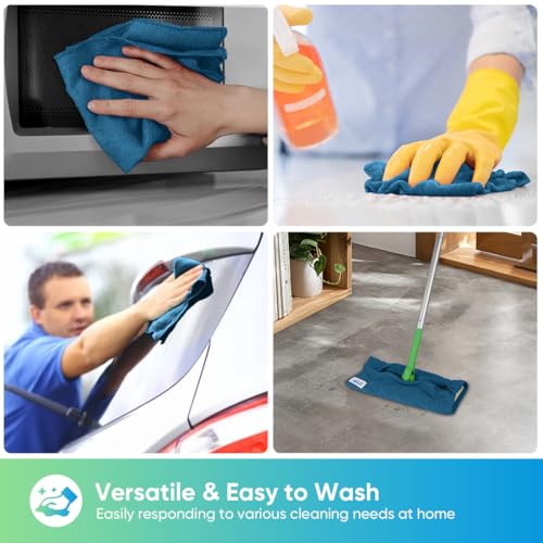 Image of HOMEXCEL Navy Blue Microfiber Cleaning Cloth, 24 Pack Cleaning Towels for Kitchen, Lint Free, Scratch-Free, Highly Absorbent, and Reusable Cleaning Rags for House, Window, Cars, 11.5 X11.5 inch