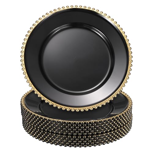 Platos Base Redondos Plástico Negro 13 pulg 12 pcs miniatura 1