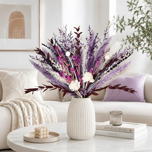 Ramo de flores secas boho púrpura 17" miniatura 6